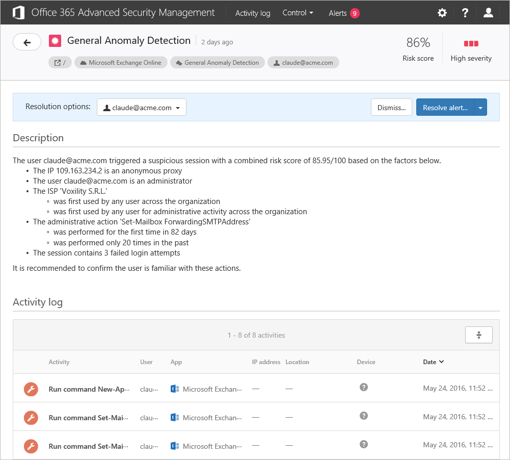 Gaining enhanced visibility and control with Office 365 Advanced Security Management 1