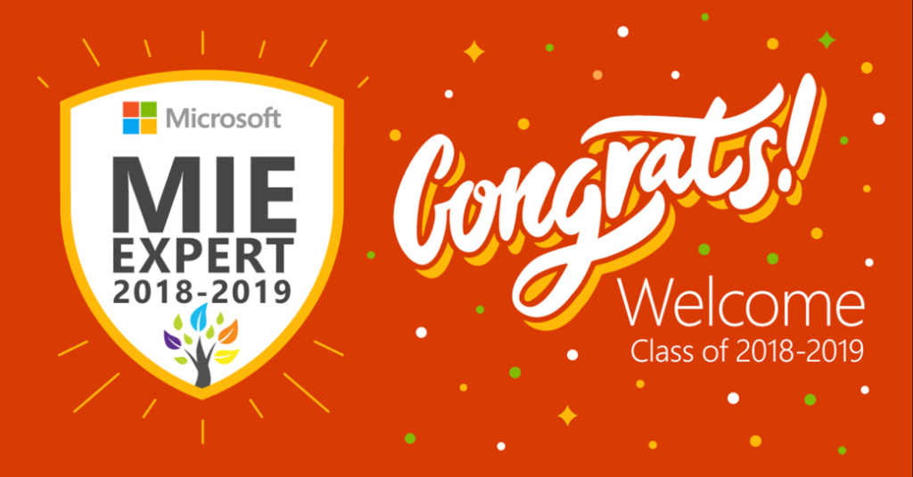 Illustration von einem Wappen mit dem Schriftzug "Microsoft MIE Expert 2018-2019" und Congrats! Illustration von einem Wappen mit dem Schriftzug "Microsoft MIE Expert 2018-2019" und Congrats!
