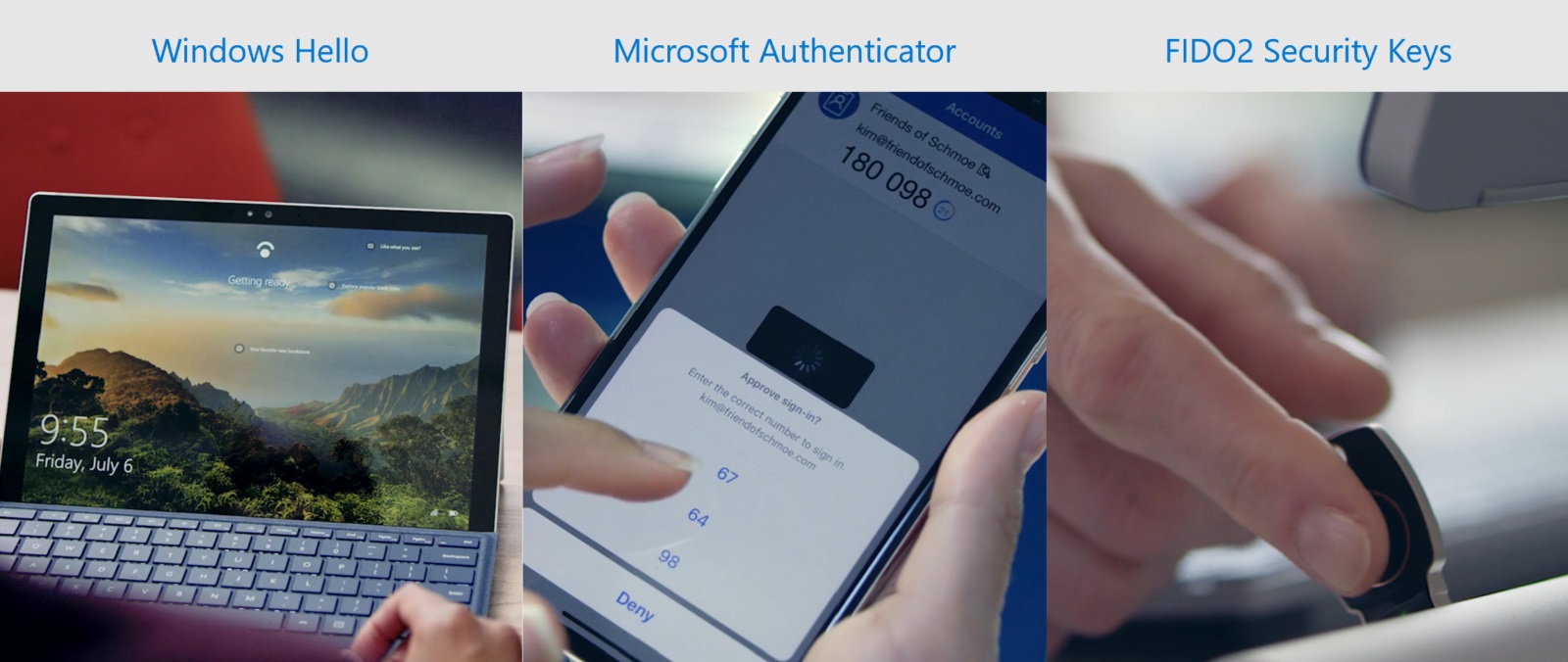 Multi-Faktor-Authentifizierung Höchste Sicherheit durch mehrstufige Authentifizierung: Microsoft Hello, Microsoft Authenticator oder FIDO2 Security Keys