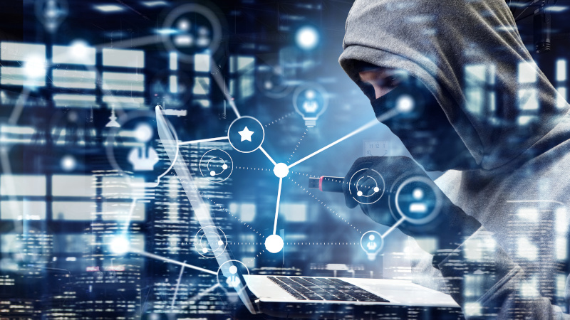 Auf dem Bild Symbolen von Netzwerksicherheit und Datenschutzverletzungen zu sehen