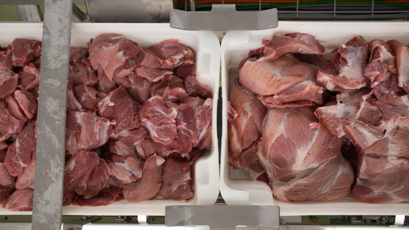 Zwei Kisten mit rohem Fleisch zu sehen