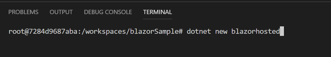 Using 'dotnet new blazorhosted' to create a new solution using the Blazor ASP.NET Core Hosted template, in a bash shell