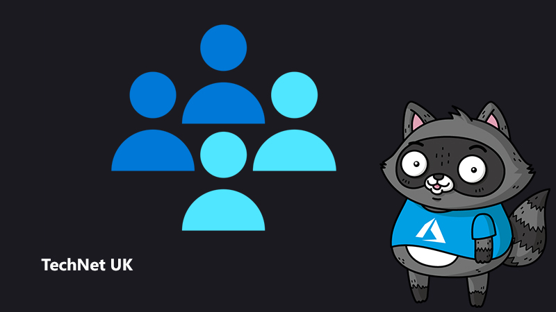 An illustration of a group of people, next to an illustration of Bit the Raccoon.