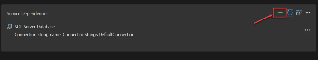 The Service Dependencies dialog window, with the Plus icon highlighted.