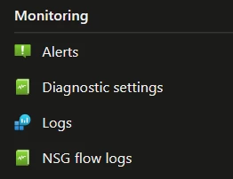 Different options under the Azure Network Security Group resource.