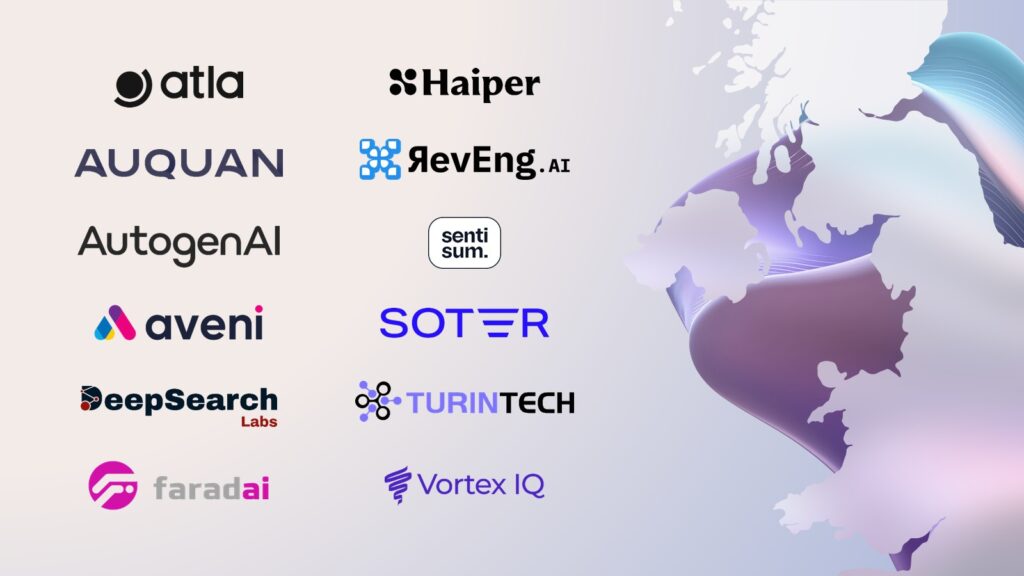 Logos of 12 companies in the Microsoft UK GenAI Accelerator Cohort, part of a programme supporting generative AI innovation