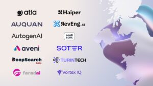 Logos of 12 companies in the Microsoft UK GenAI Accelerator Cohort, part of a programme supporting generative AI innovation
