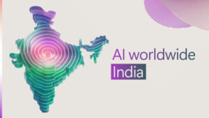 A decorative image with a map of India with spirals. The image says "AI worldwide: India"