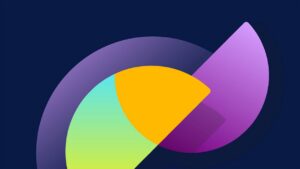 Colorful, abstract half-moon shaped graphics.