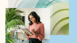 A decorative image of a banker working on a tablet
