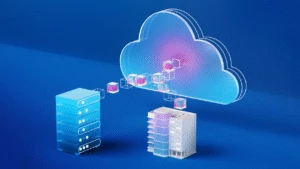 A database feeding information into a cloud.
