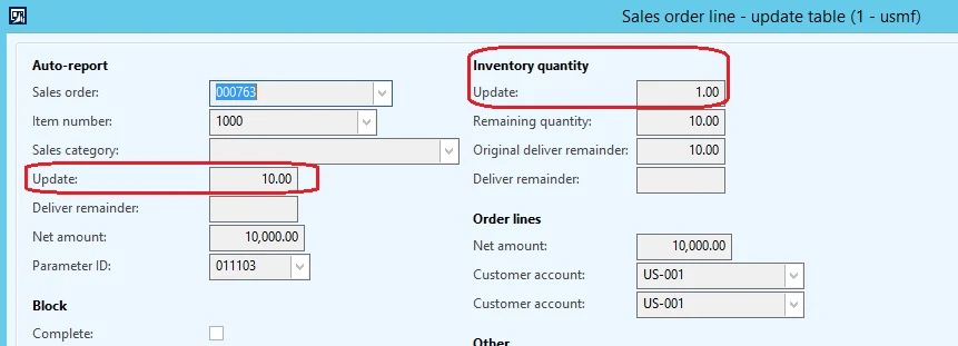 Sales order line. Update table.