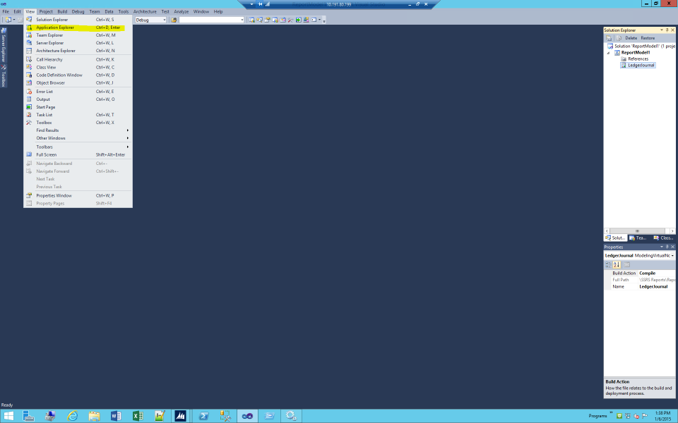 Visual Studio, application explorer.