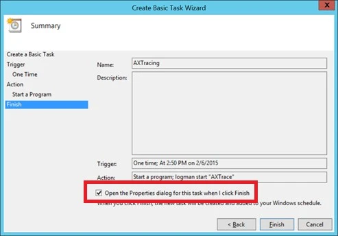 Check open the properties dialog for the task when I click finisht.
