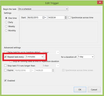 Edit trigger. Check repeat task every.