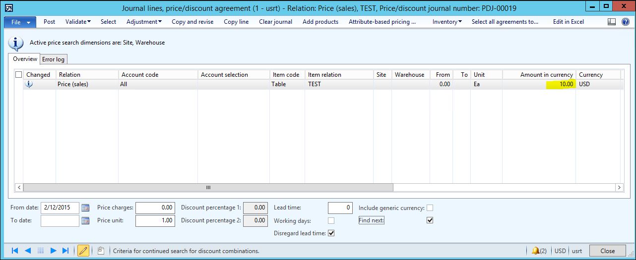 Category price rules window.