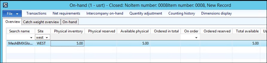 Starting on-hand inventory quantities.