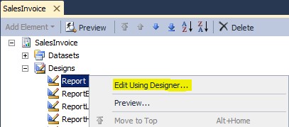 Sales invoice edit using designer.