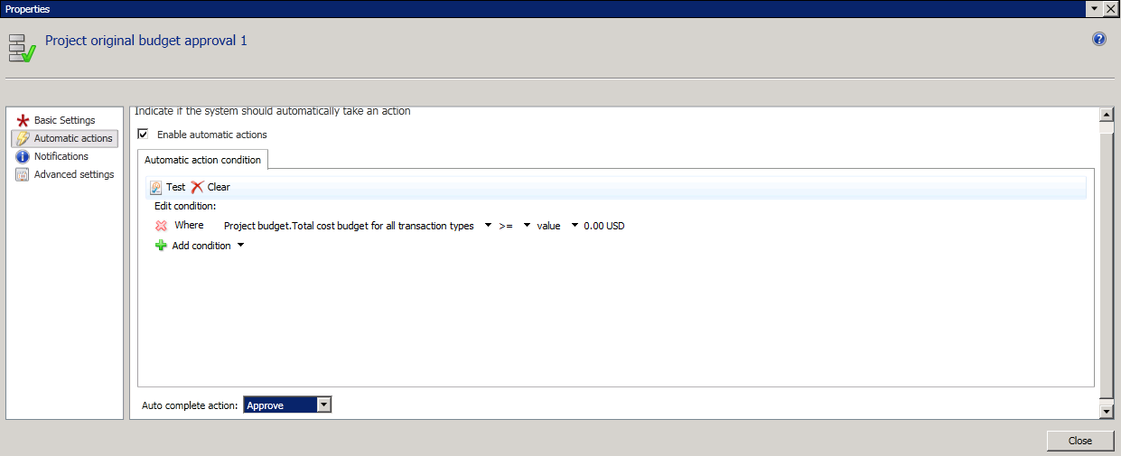 Selecting approve for the auto complete actionl
