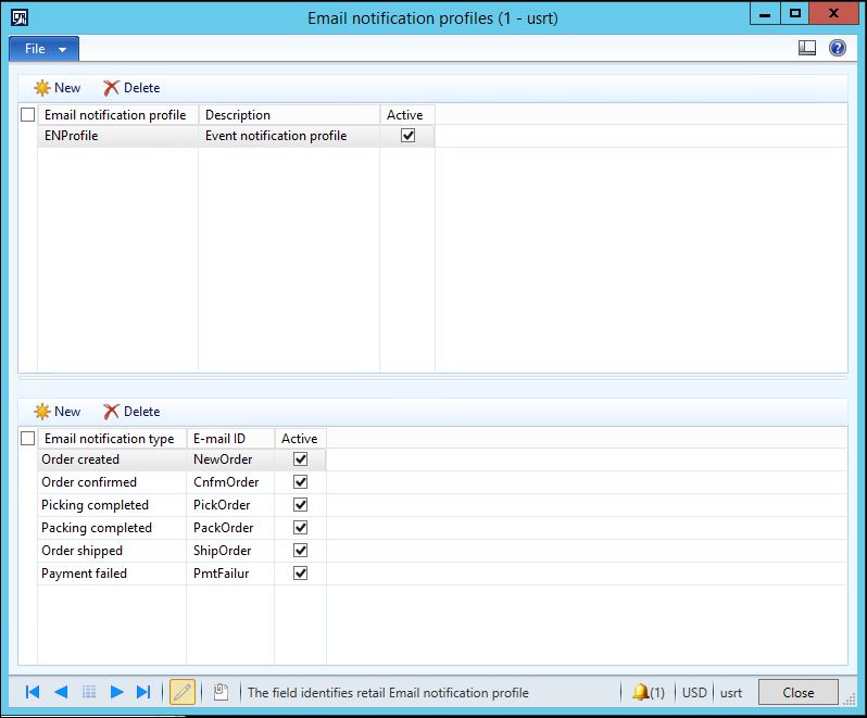 Email notification profiles.