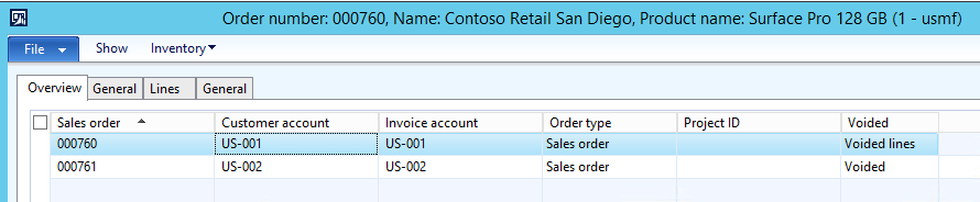 Voiced sales order form.