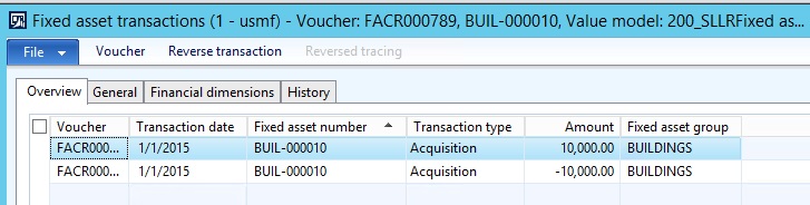 Fixed asset transactions.
