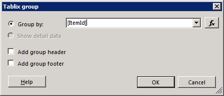 Tablix group dialog box.