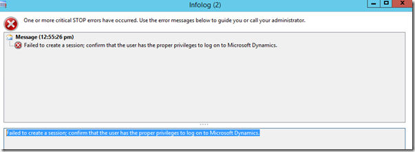 Info log error message.