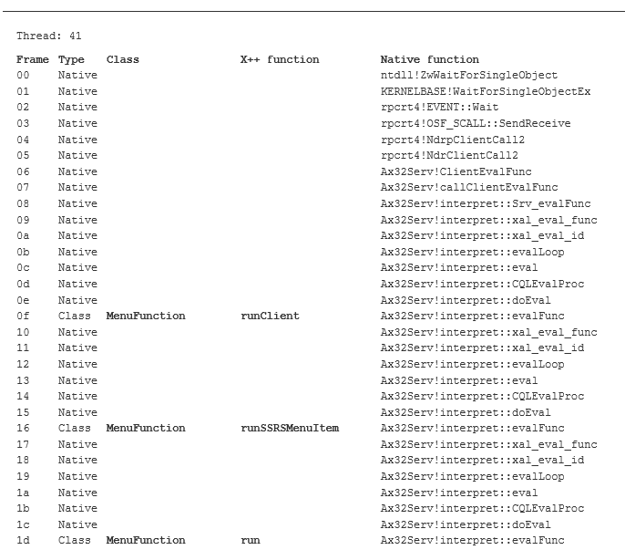 Frame, type, class, X++ fucntion, Native function.