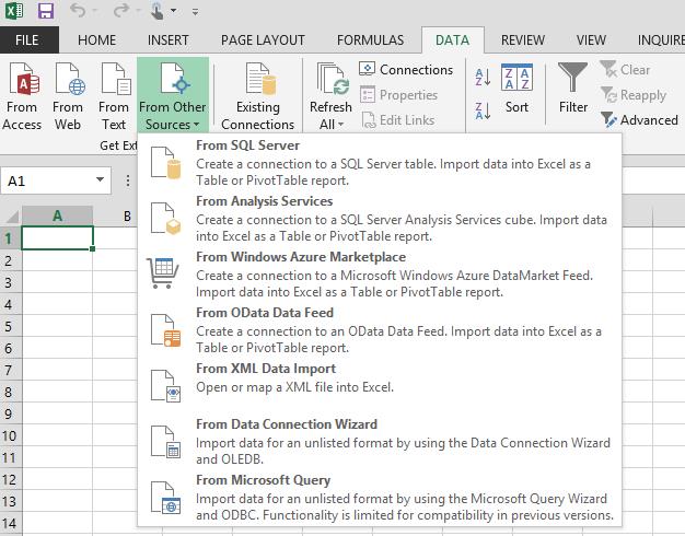 Adding a data source in Excel.