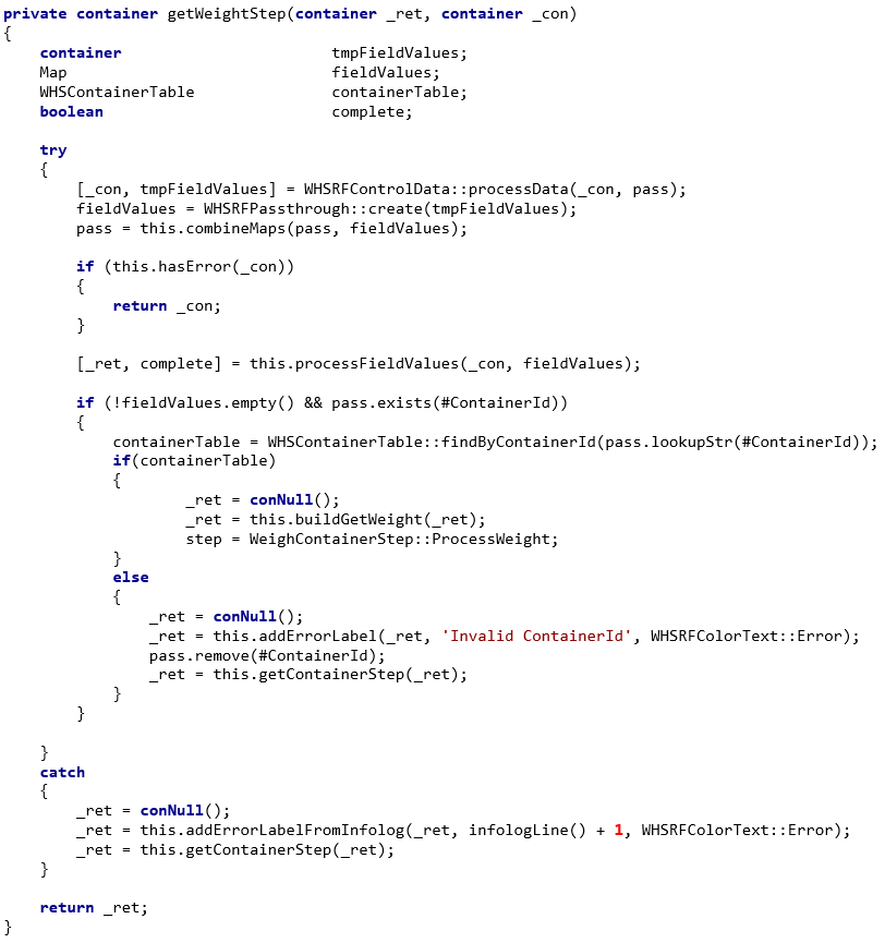 Private container get weight step method.