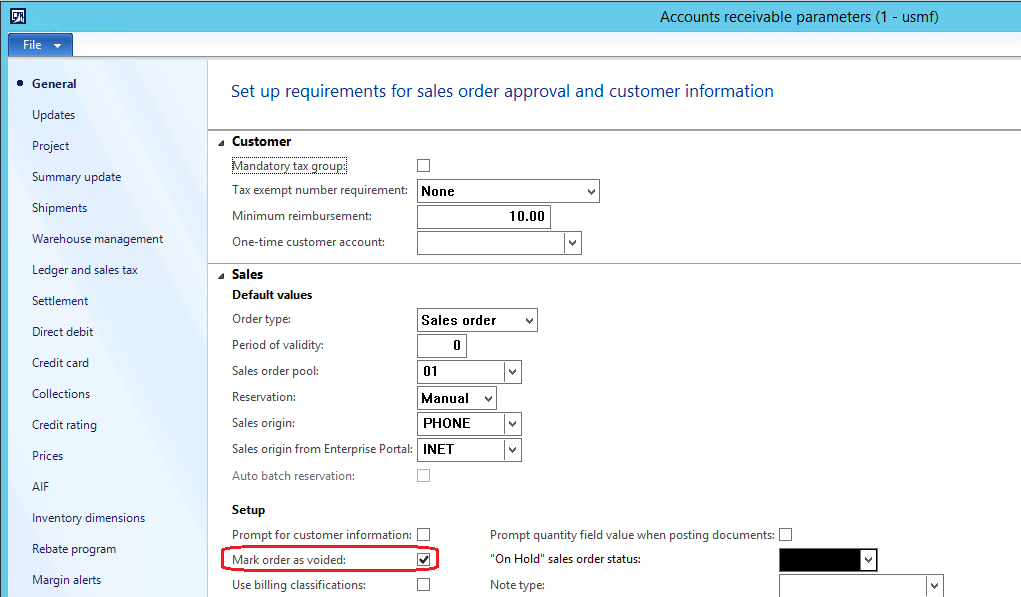 Accounts receivable parameters.