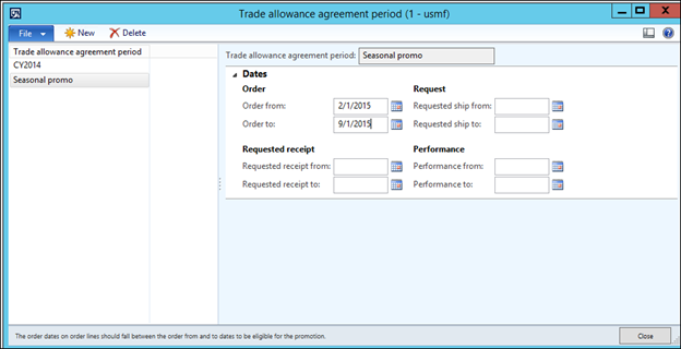 Trade allowance agreement period.