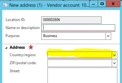 New address vendor account.
