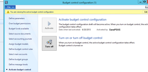 Budget control configuration.