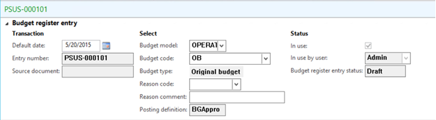 Budget register entry transaction.