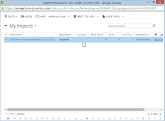 Selecting the imports hyperlink.