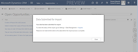 Date submitted for import notice.