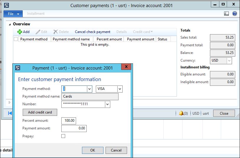 Dynamics online payment services configuration.