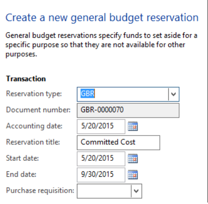 Create a new general budget reservation.