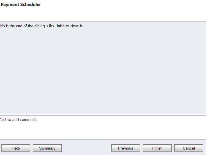 Payment scheduler finished screen.