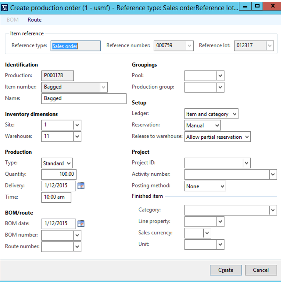 Create production order.
