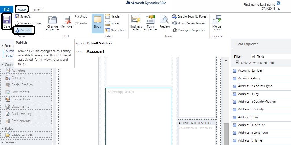 Clicking save then publish on the home screen.