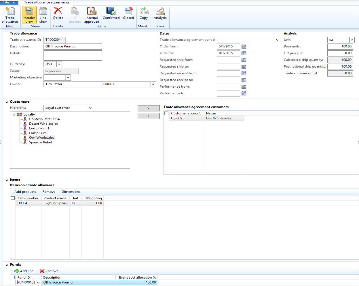 Trade allowance agreements.