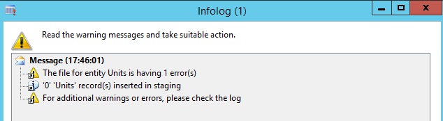 Infolog warning message.