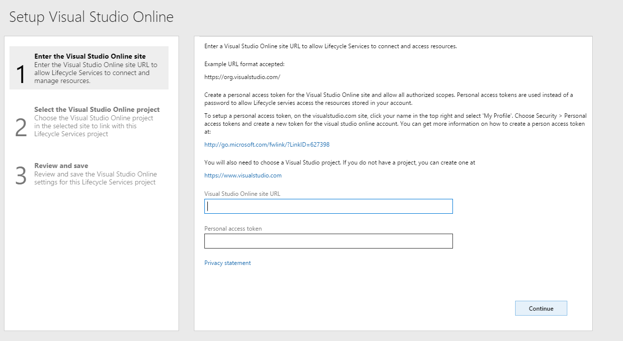Setup Visual Studio online.
