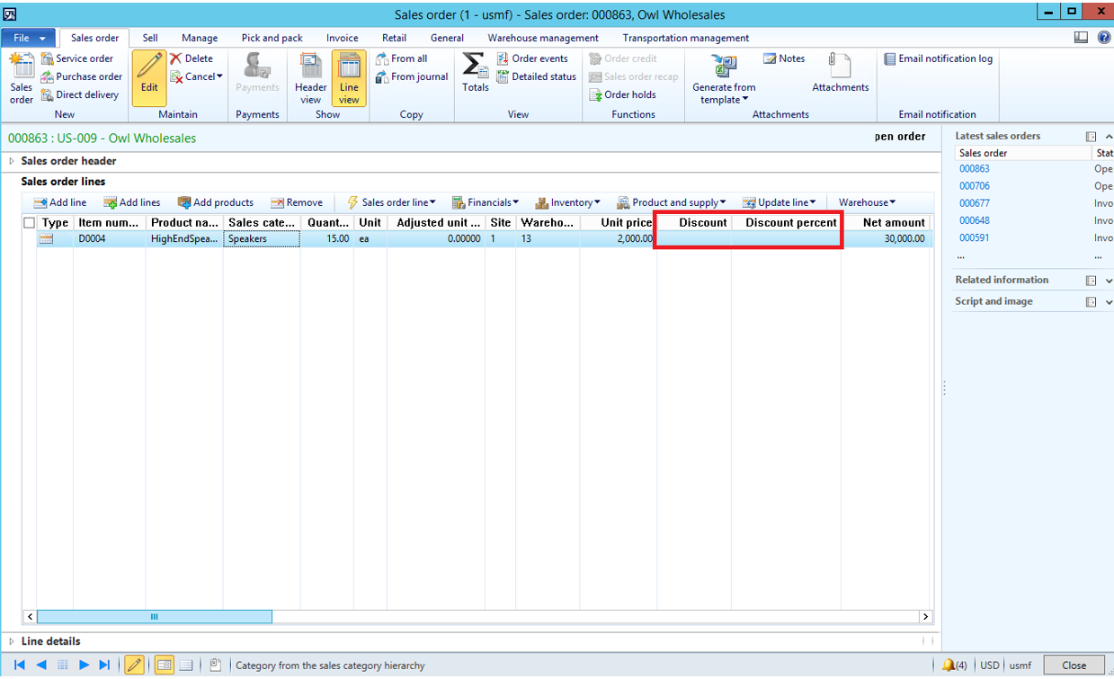Blank discount and discount percentage fields.