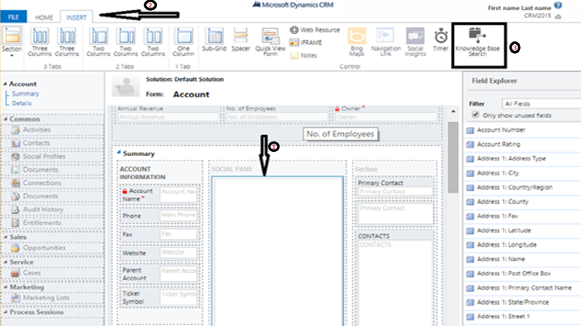 Setting the properties of the Knowledge Base Search control.