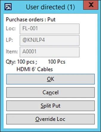 User clicks the split put button.