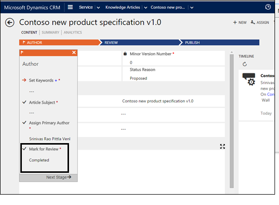 Microsoft Dynamics CRM author stage.